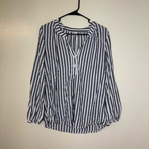 Old Navy Gray and White Striped V-Neck Blouse